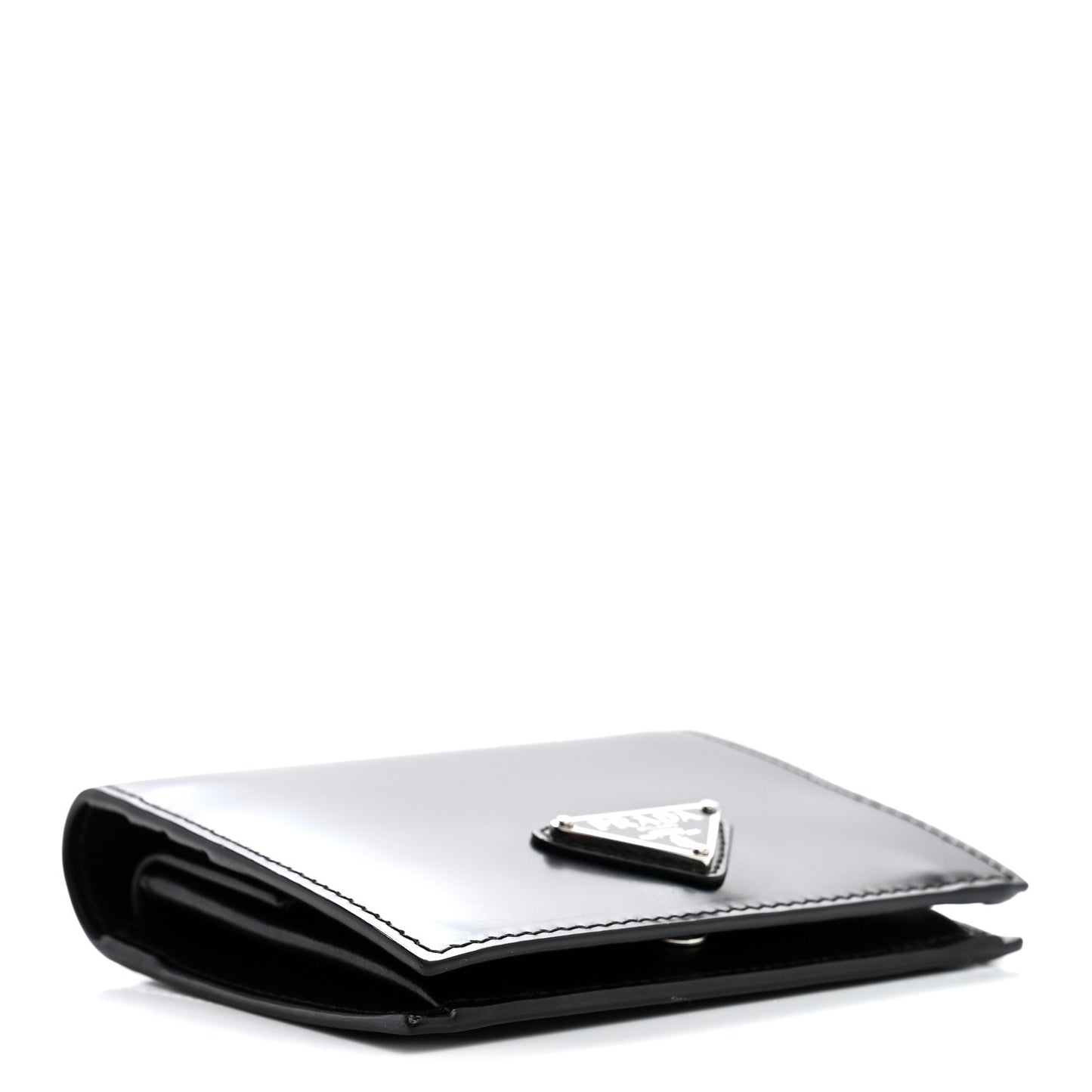 Brushed Calfskin Small Triangle Bi-Fold Wallet Black