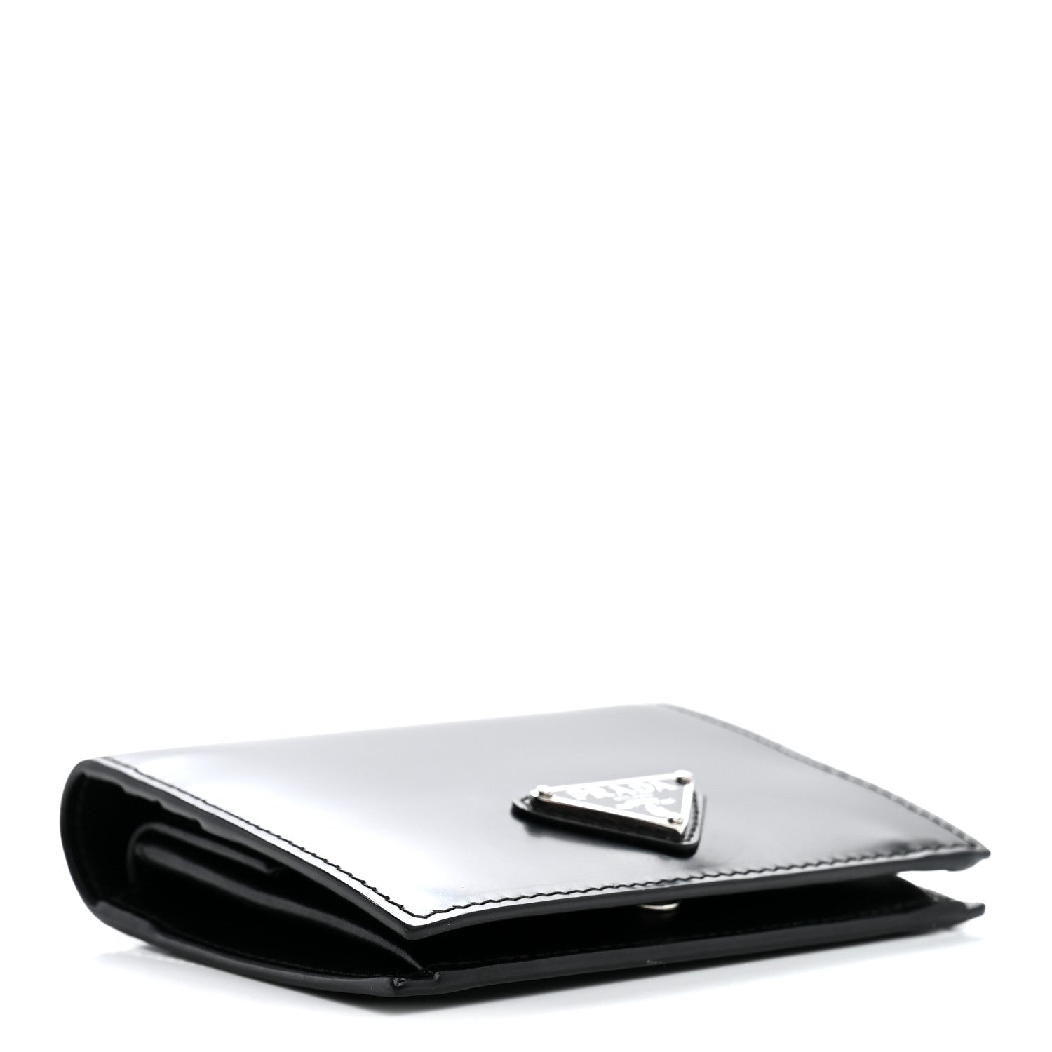 Prada Brushed Calfskin Small Triangle Bi-Fold Wallet Black 4 of 8