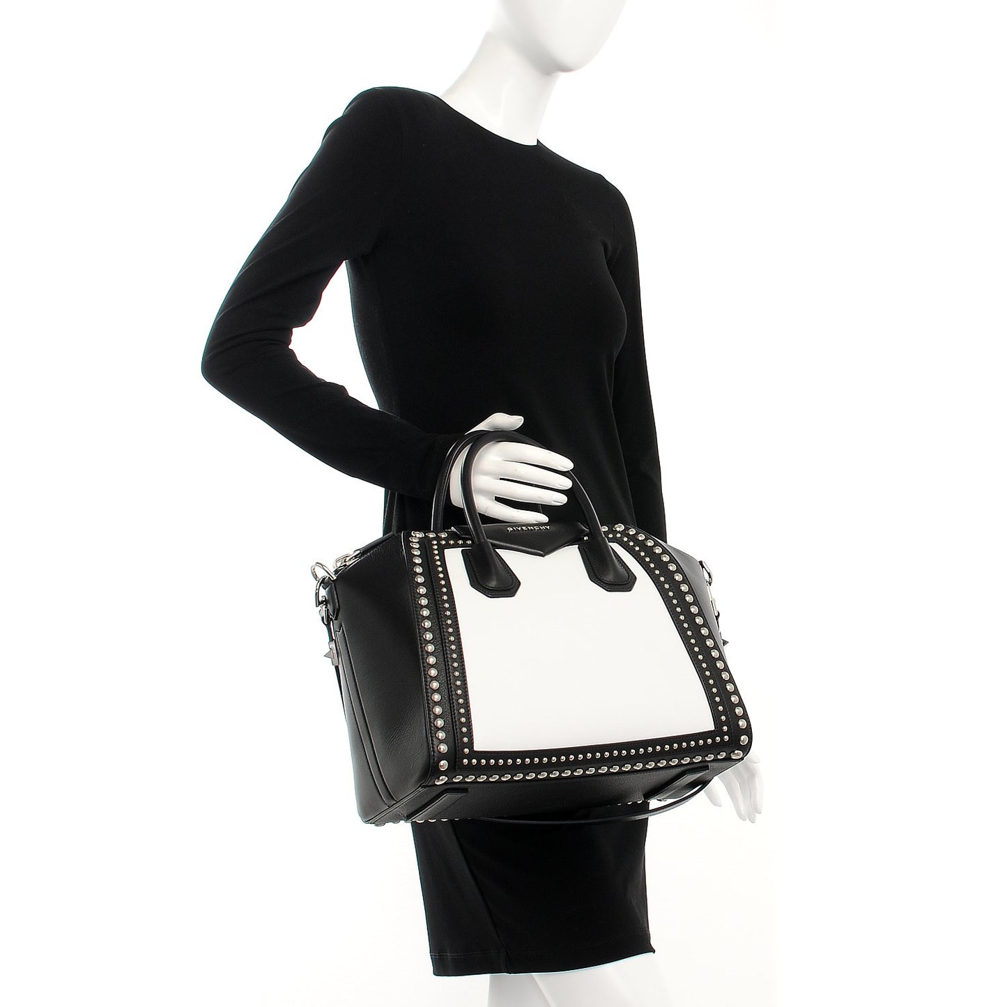 Calfskin Medium Studded Bi-Color Antigona Black White