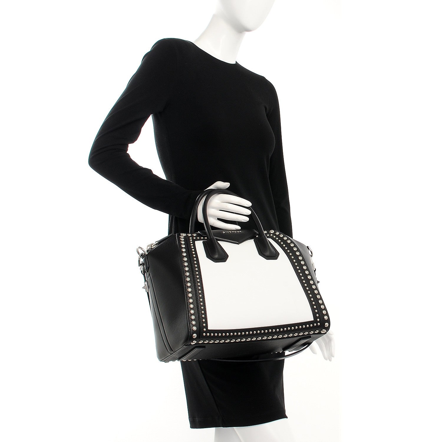 Givenchy Calfskin Medium Studded Bi-Color Antigona Black White 3 of 8