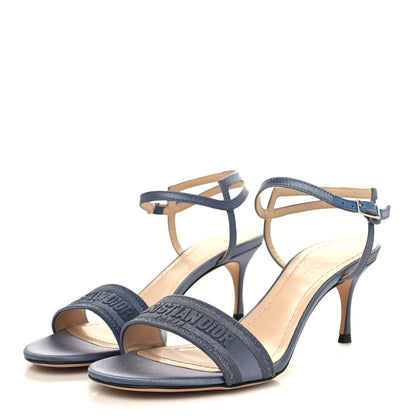 Christian Dior Satin Embroidered Dway 65mm Sandals 38 Smokey Grey 3 of 9