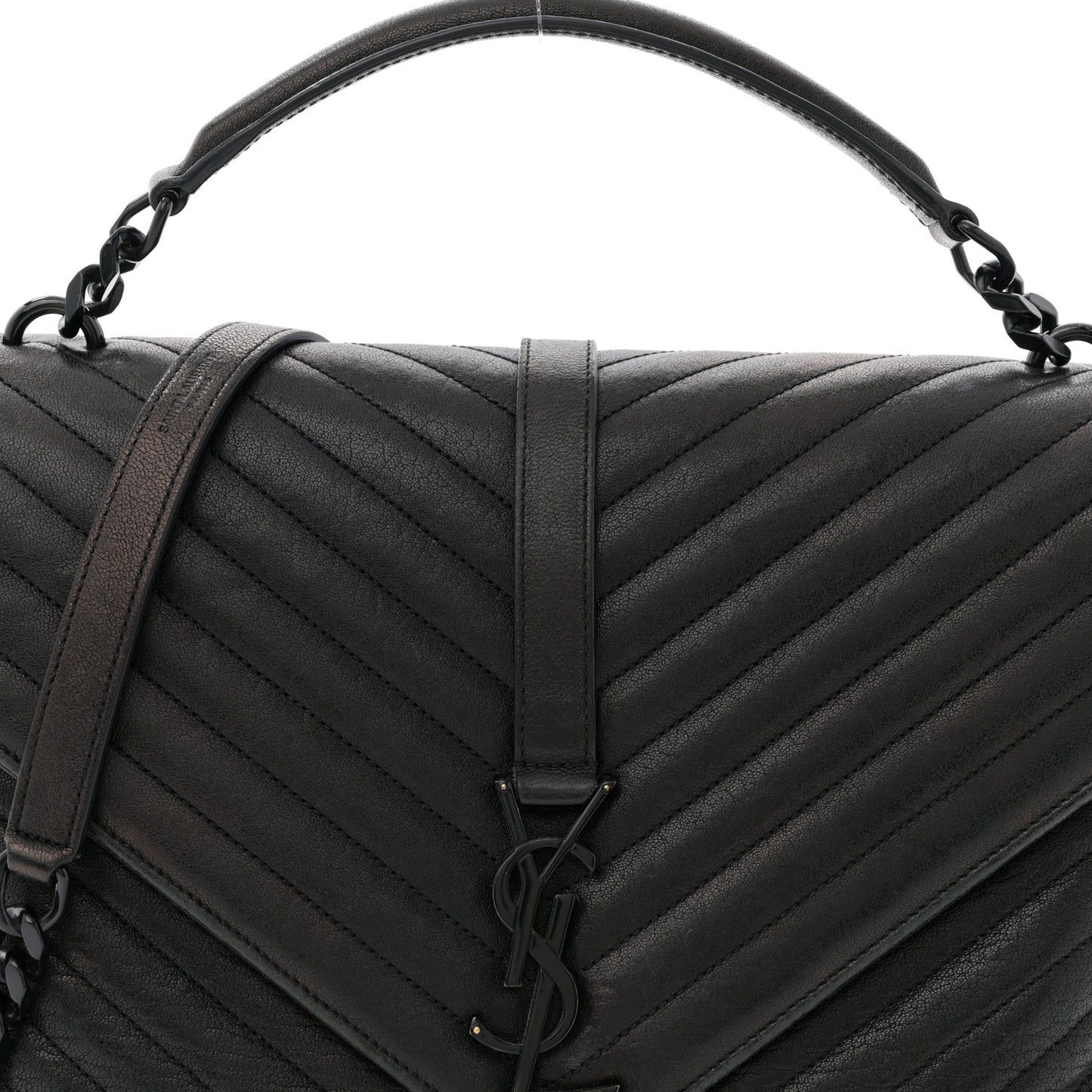 Sheepskin Matelasse Chevron Monogram Large College Satchel Black