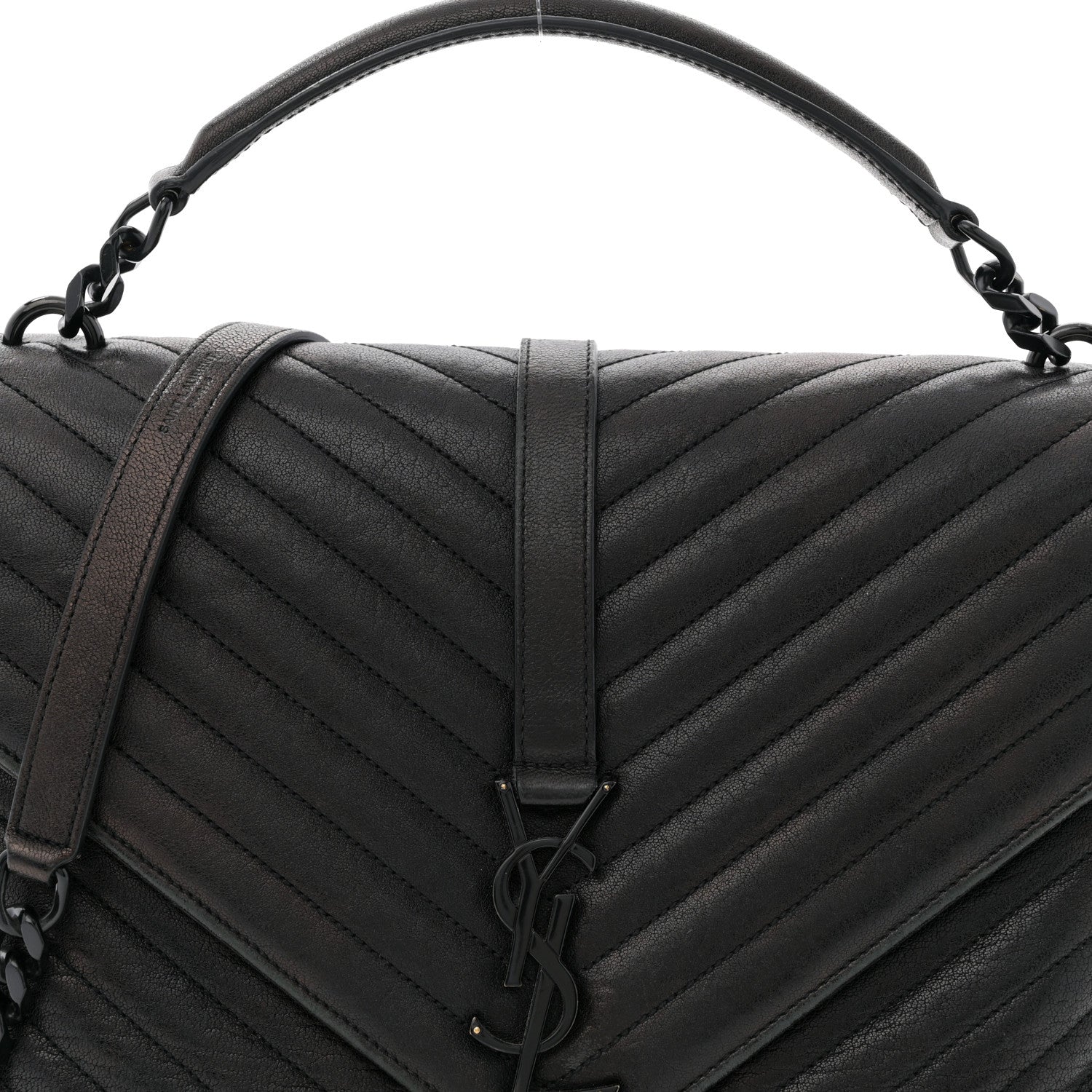 Saint Laurent Sheepskin Matelasse Chevron Monogram Large College Satchel Black 8 of 13
