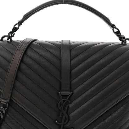 Saint Laurent Sheepskin Matelasse Chevron Monogram Large College Satchel Black 8 of 13