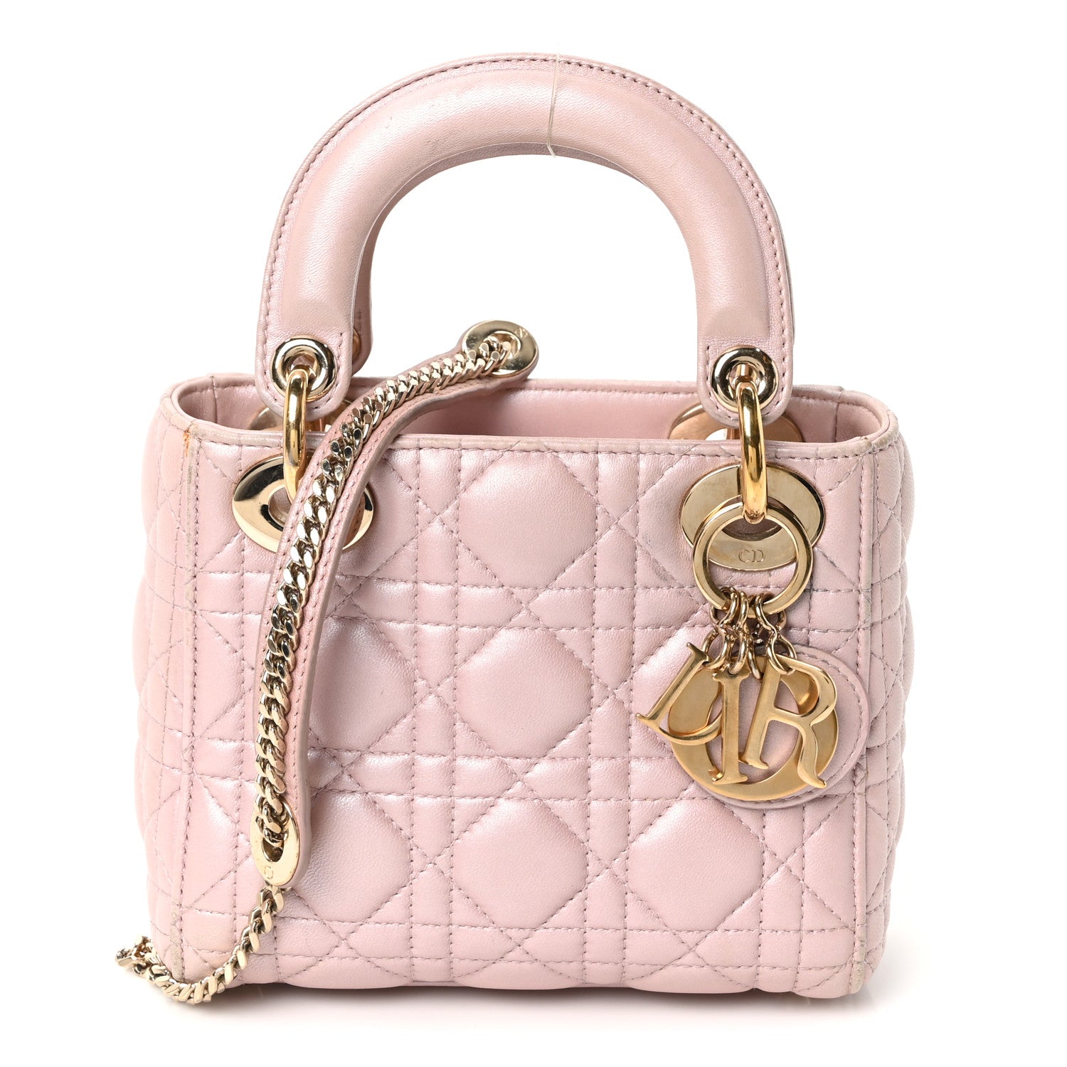 Christian Dior Metallic Lambskin Cannage Mini Lady Dior Lotus 1 of 9