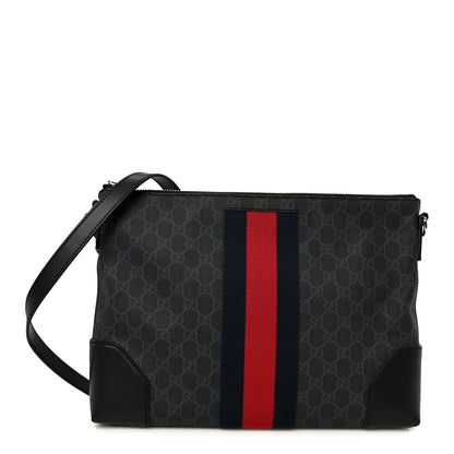Gucci Soft GG Supreme Monogram Appia Calfskin Web East West Messenger Bag Black Grey 1 of 11