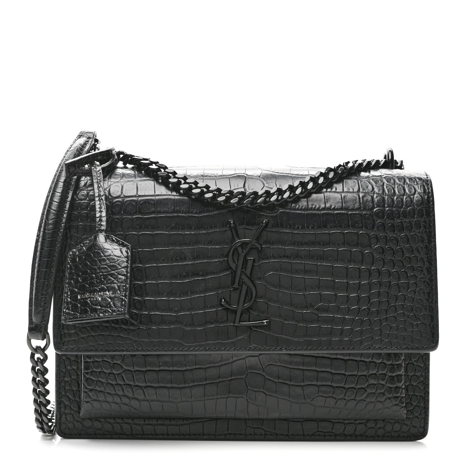 Saint Laurent Calfskin Crocodile Embossed Medium Monochrome Monogram Sunset Black 1 of 11