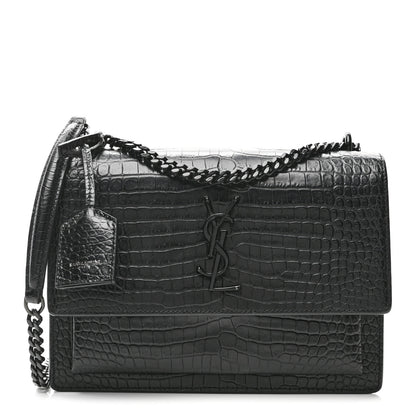 Saint Laurent Calfskin Crocodile Embossed Medium Monochrome Monogram Sunset Black 1 of 11