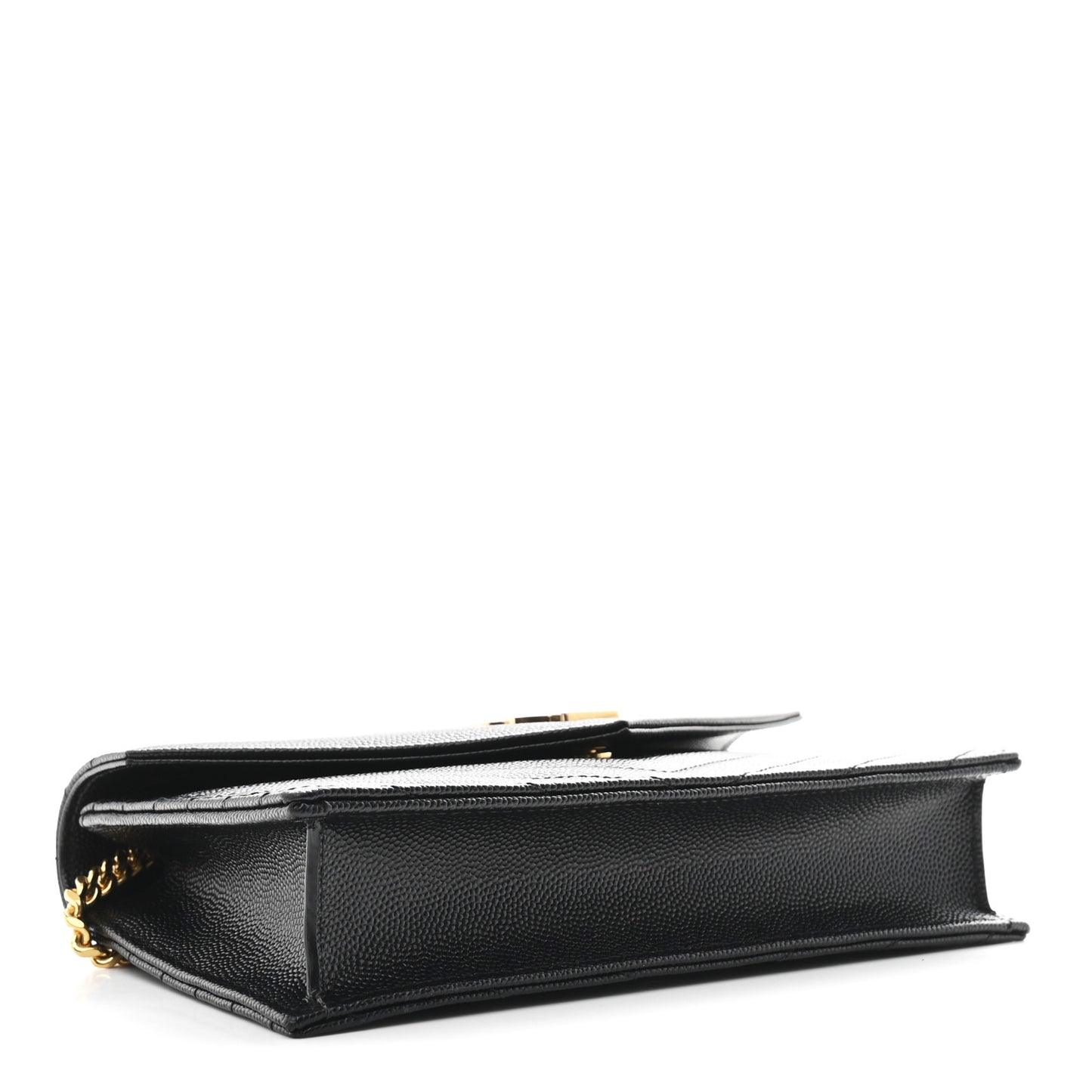 Grain De Poudre Matelasse Chevron Monogram Envelope Chain Wallet Black