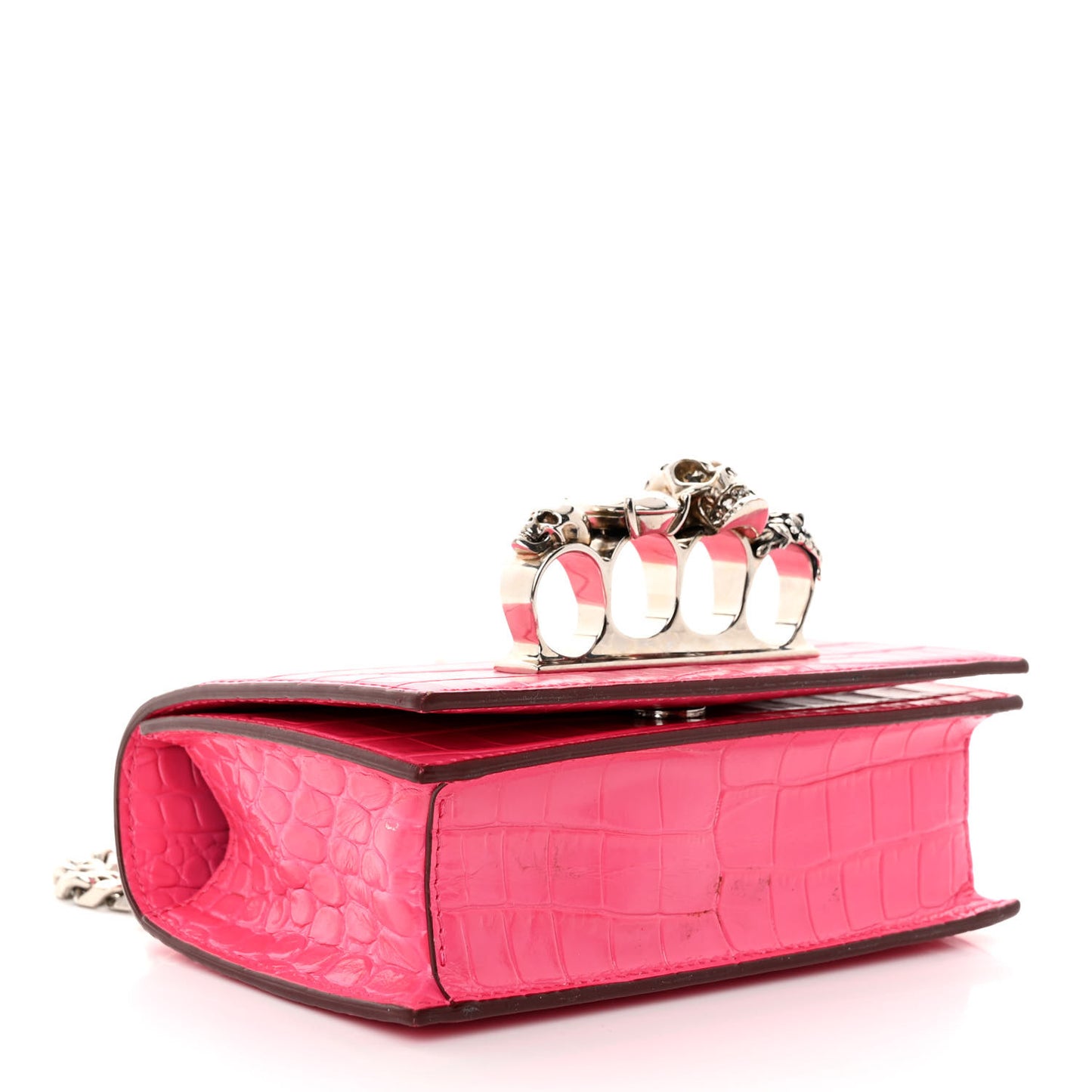 Calfskin Crocodile Embossed Knuckle Shoulder Bag Peony Pink
