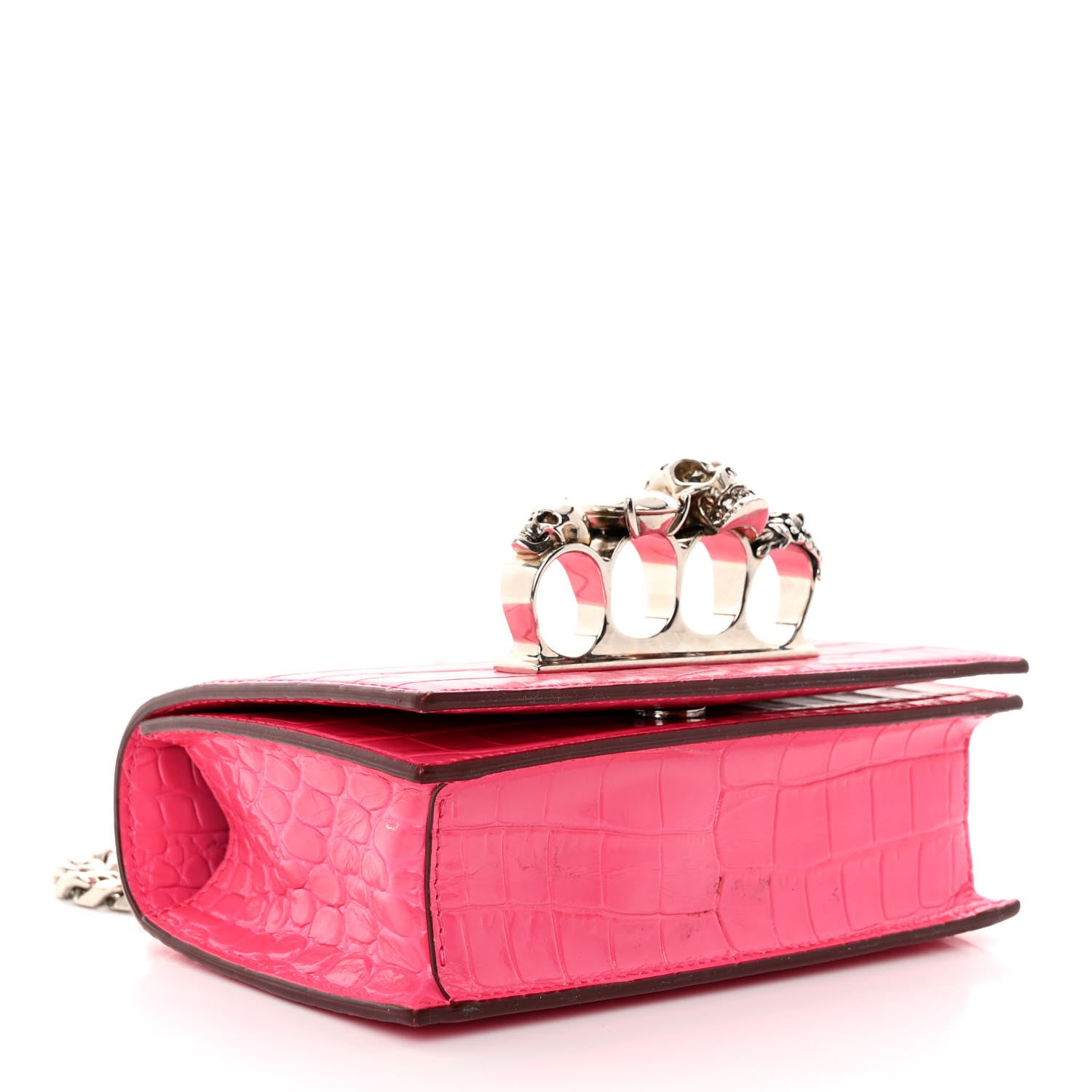 Alexander McQueen Calfskin Crocodile Embossed Knuckle Shoulder Bag Peony Pink 4 of 12