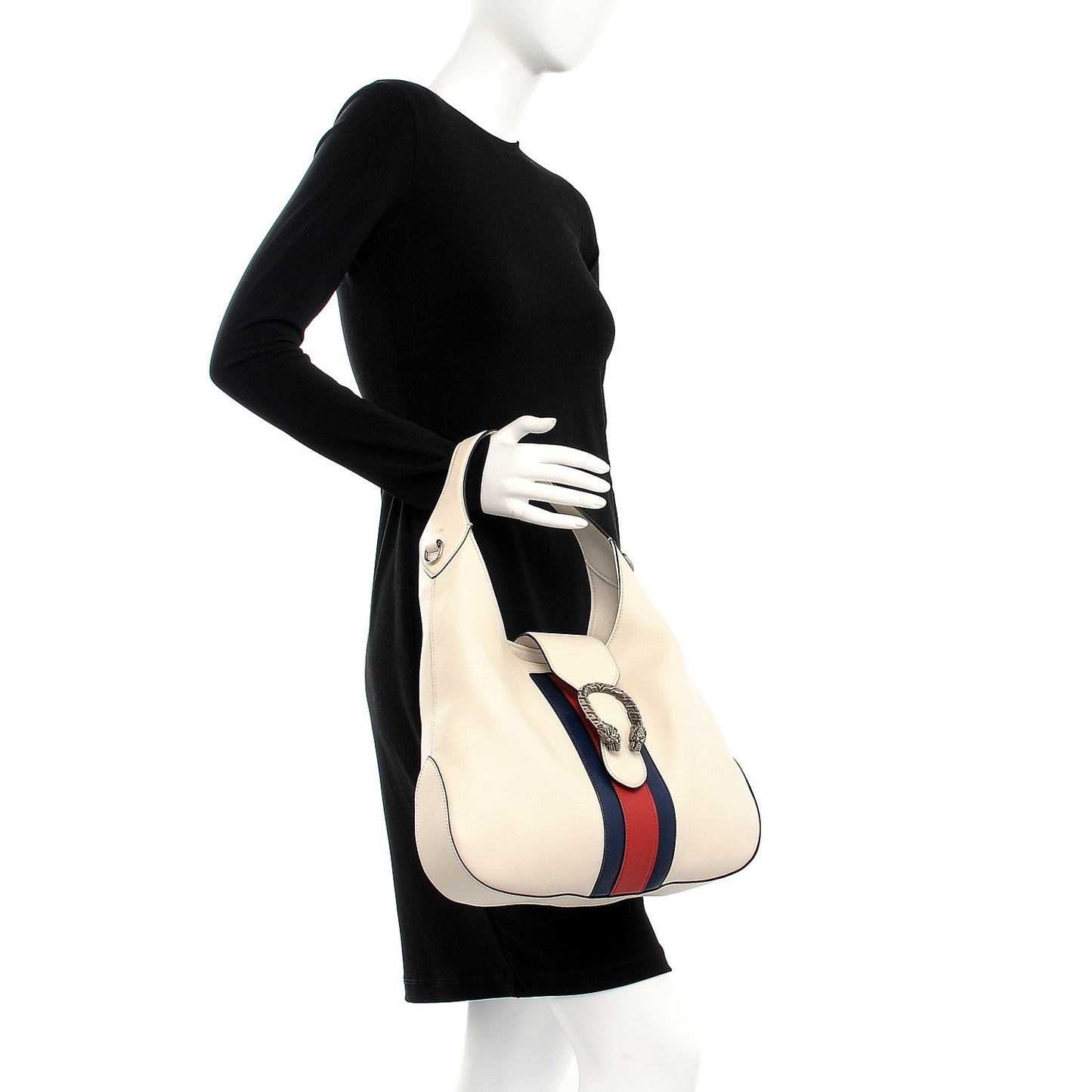 Calfskin Web Stripe Medium Dionysus Hobo White