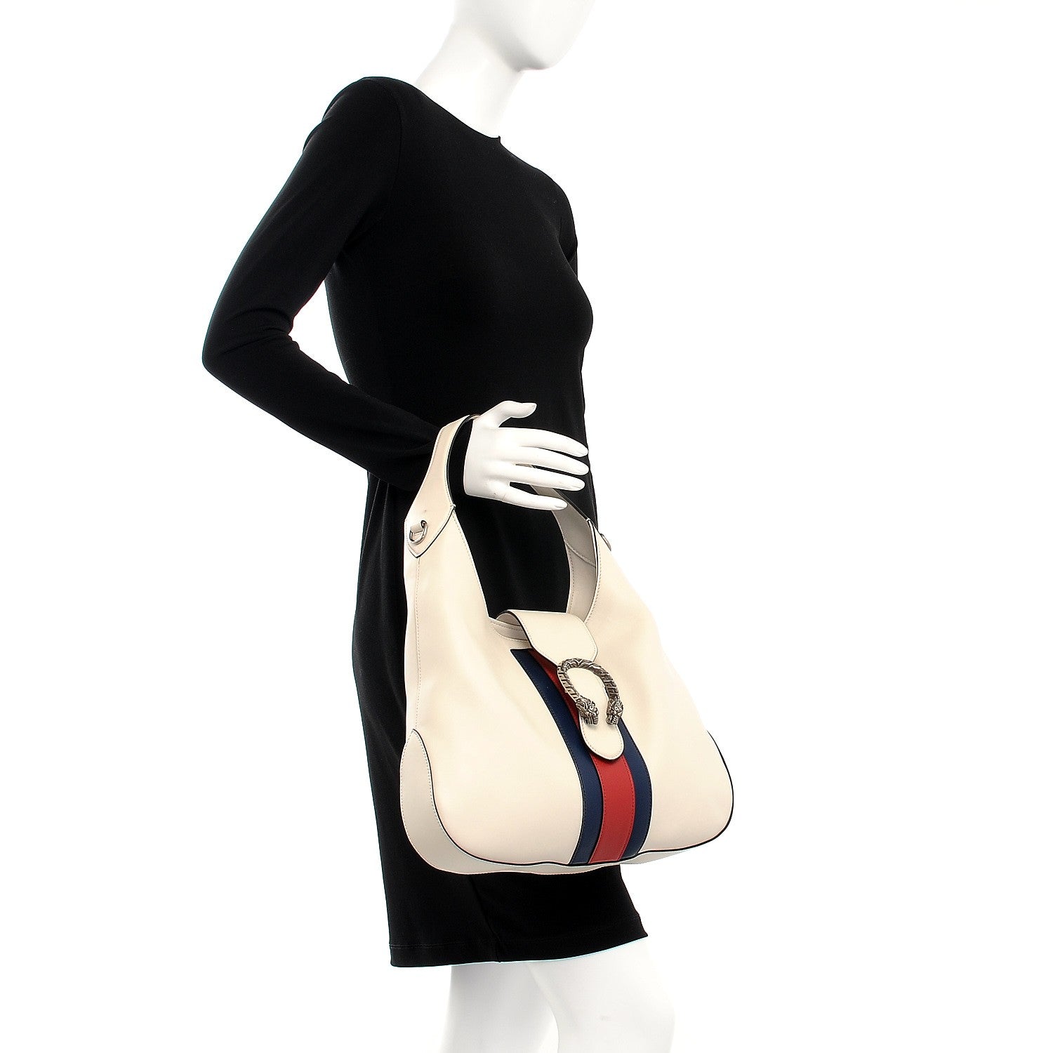 Gucci Calfskin Web Stripe Medium Dionysus Hobo White 2 of 14