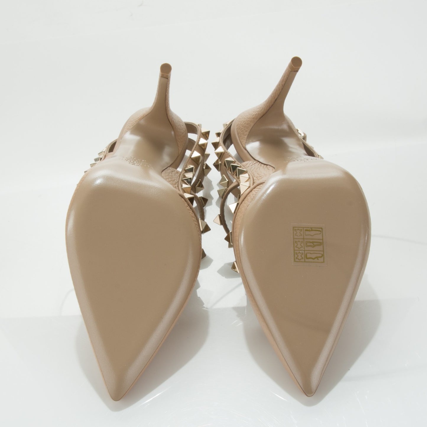 Pebbled Calfskin Rockstud Ankle Strap 100mm Pumps 37.5 Camel Rose