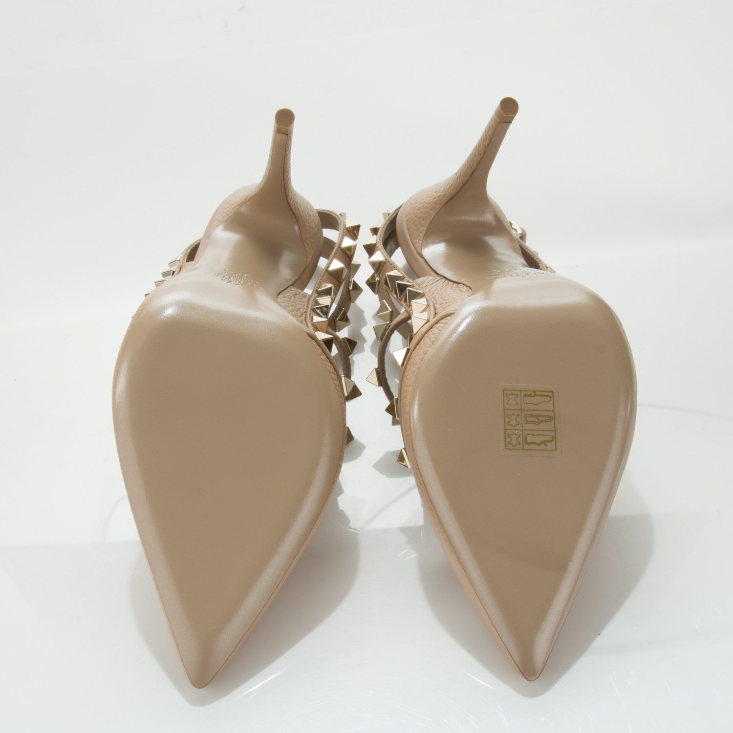Valentino Garavani Pebbled Calfskin Rockstud Ankle Strap 100mm Pumps 37.5 Camel Rose 5 of 7
