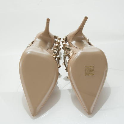Valentino Garavani Pebbled Calfskin Rockstud Ankle Strap 100mm Pumps 37.5 Camel Rose 5 of 7
