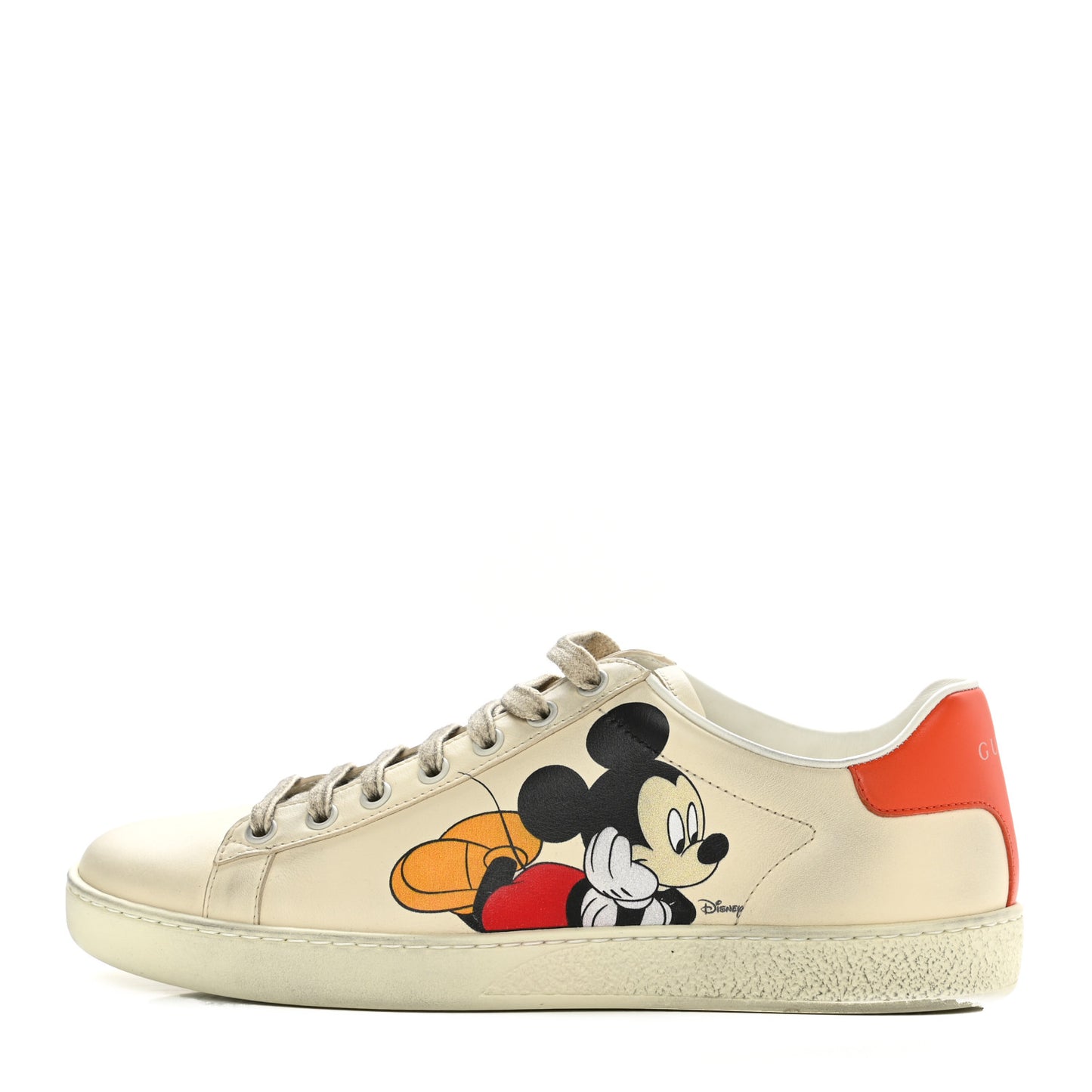 X DISNEY Miro Soft Calfskin Mickey Mouse Print Womens Ace Sneakers 38.5 Ivory Deep Orange