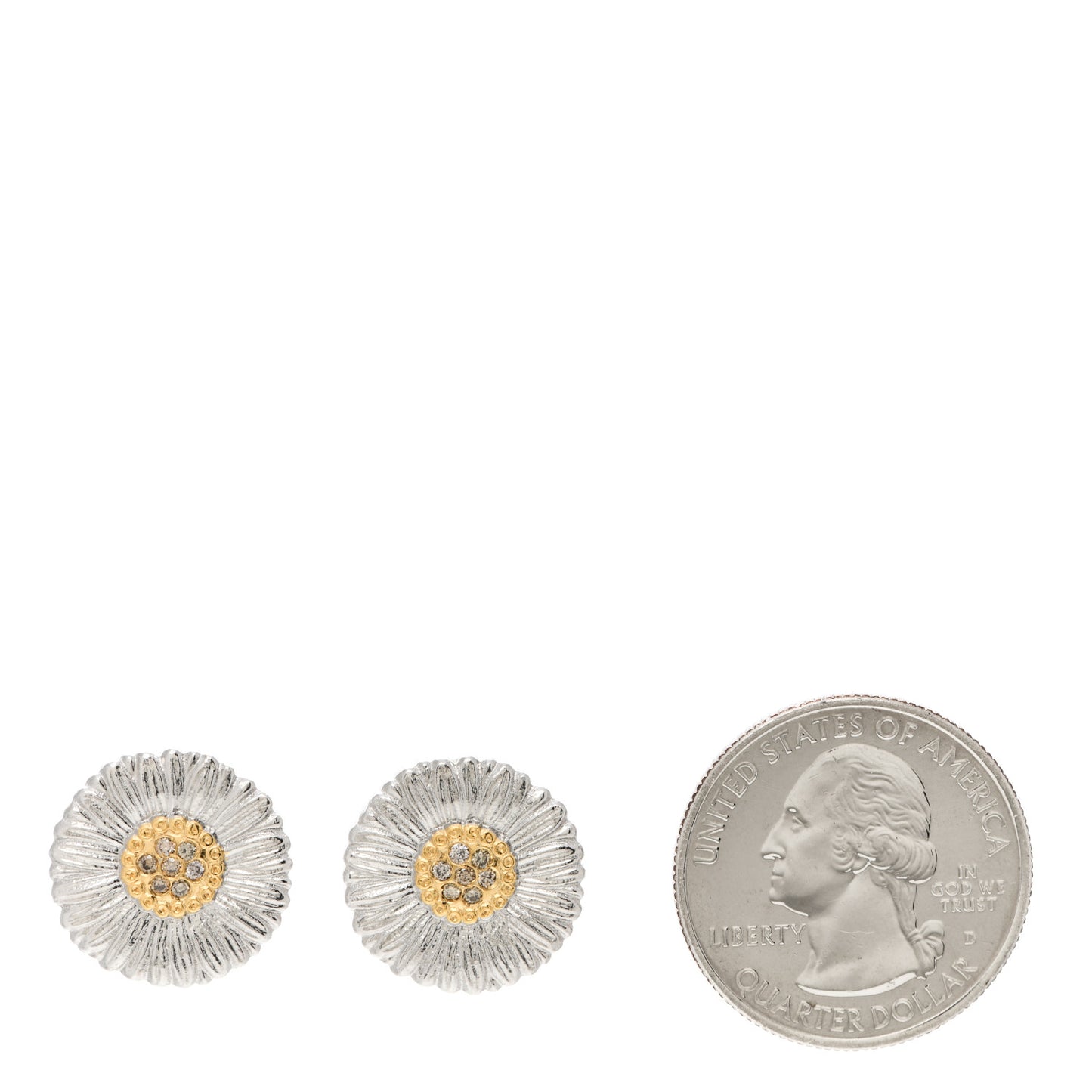 Sterling Silver Gold Vermeil Diamond Small Blossoms Daisy Button Earrings