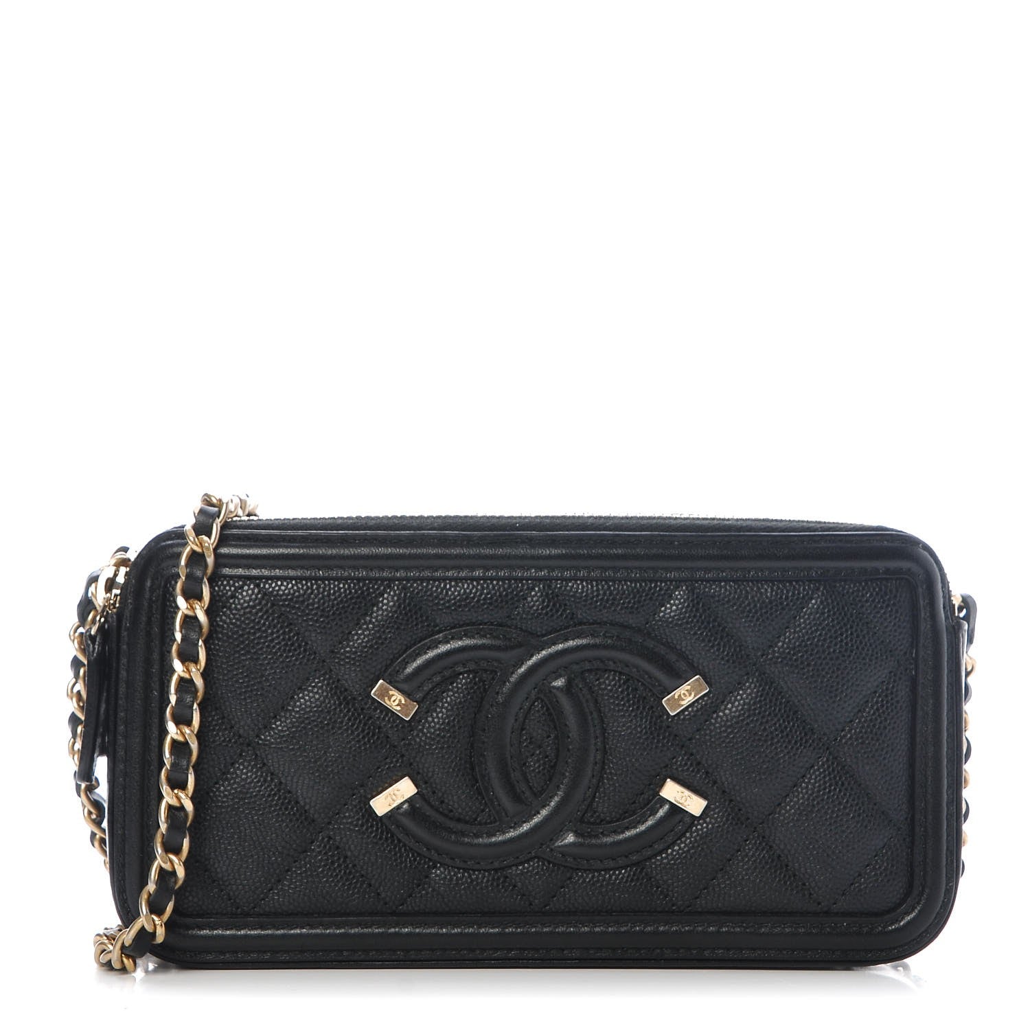 Chanel Caviar Quilted CC Filigree Clutch With Chain Black 1 of 9
