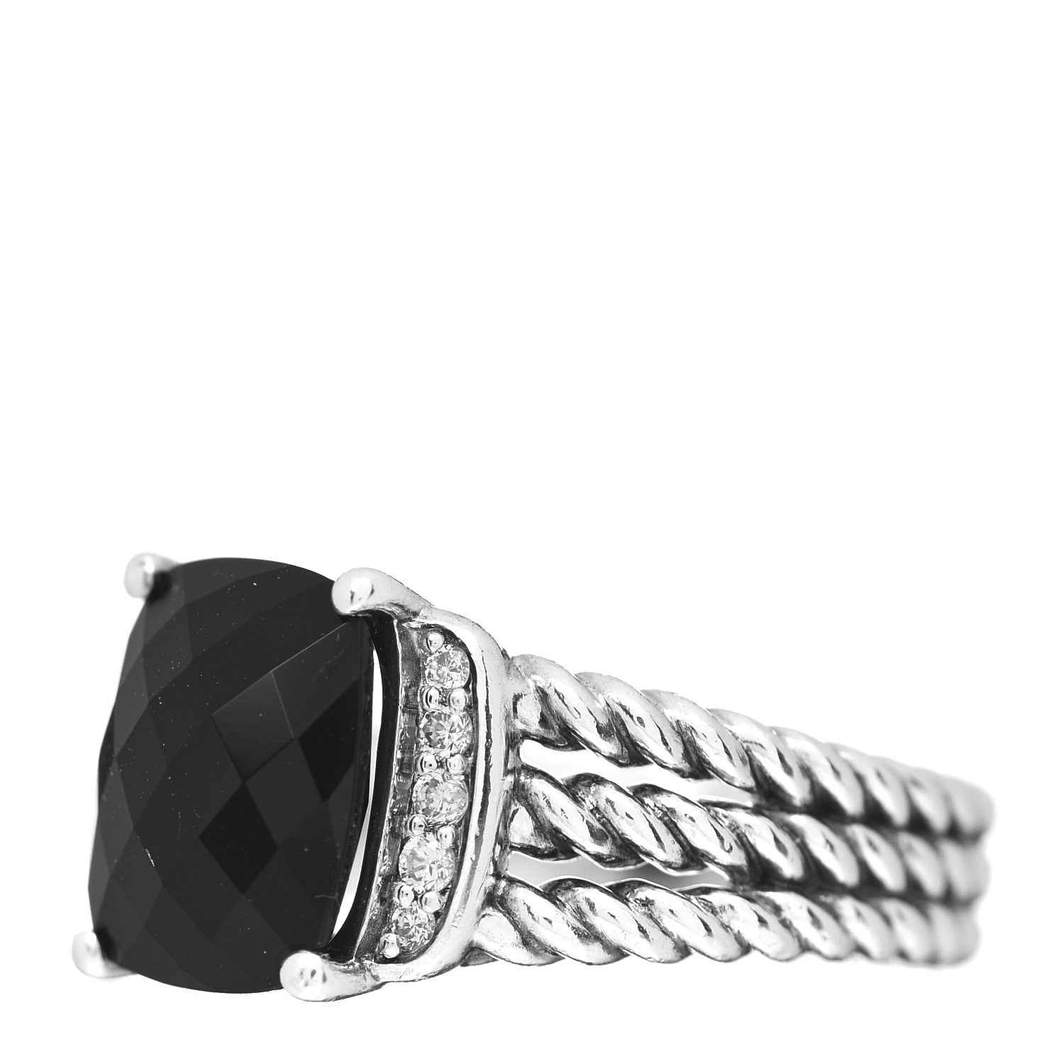 David Yurman Sterling Silver Diamond Black Onyx 10mm Petite Wheaton Ring 51 5.75 3 of 5