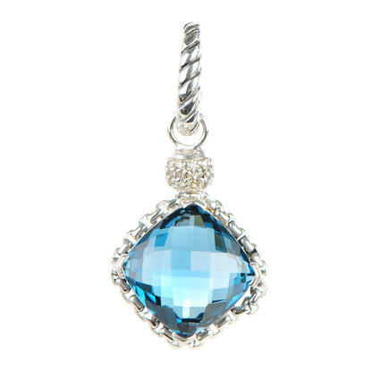David Yurman Sterling Silver Pave Diamond Hampton Blue Topaz 11mm Cushion On Point Enhancer Pendant 1 of 4