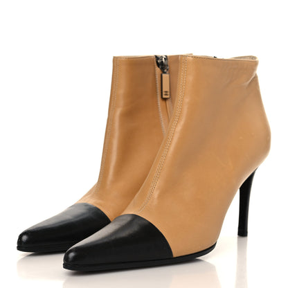 Chanel Lambskin Cap Toe Short Ankle Boots 37 Beige Black 2 of 9