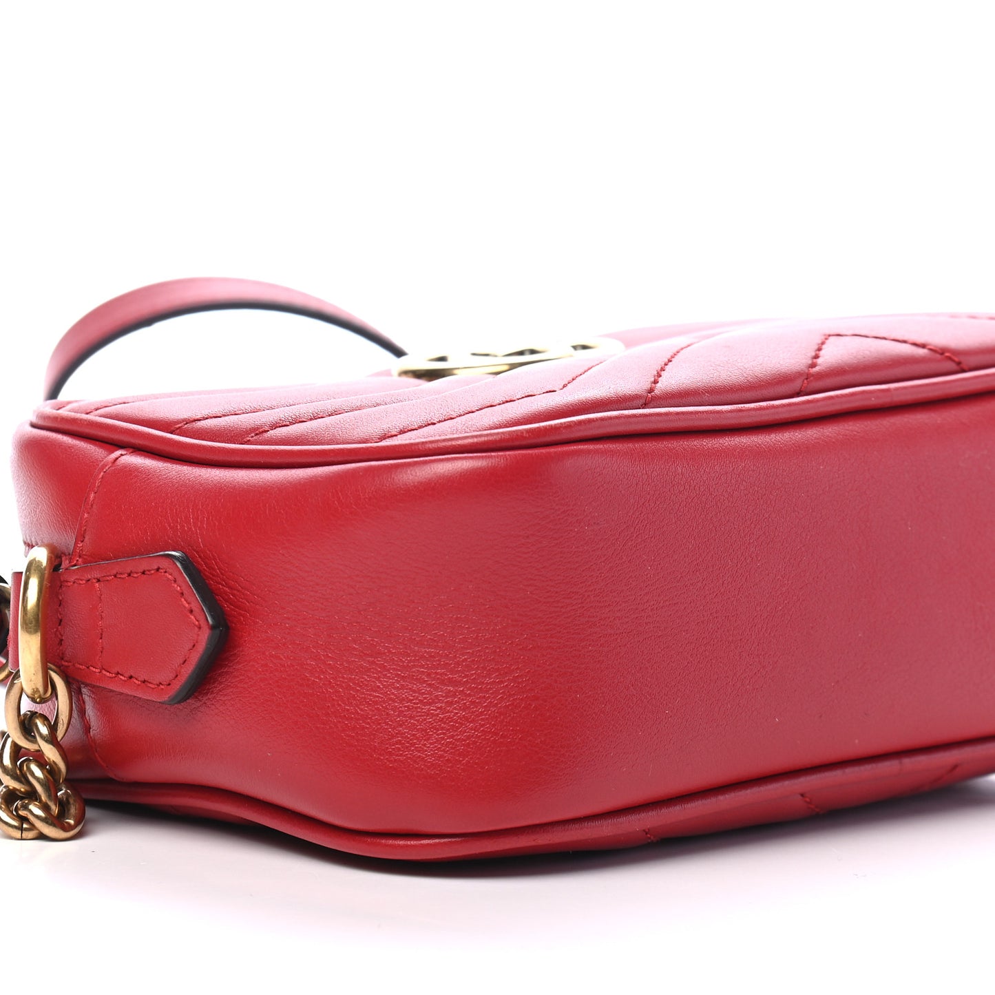 Calfskin Matelasse Mini GG Marmont Chain Shoulder Bag Hibiscus Red
