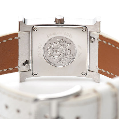 Hermes Stainless Steel Epsom Lacquer 21mm Heure H Hour Quartz Watch Blanc 4 of 4
