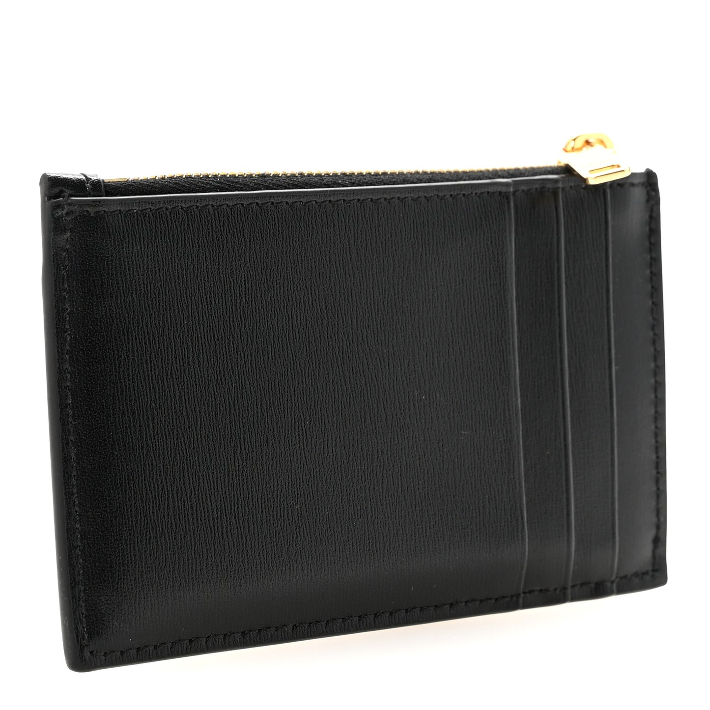 Triomphe Calfskin Zipped Card Holder Black Black