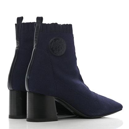 Hermes Knit Calfskin Volver Ankle Boots 38.5 Bleu Diplomatique 4 of 12