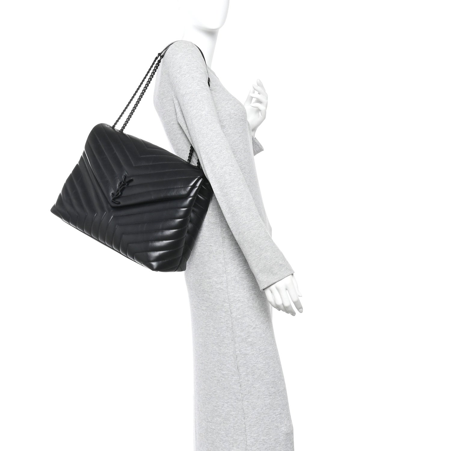 Saint Laurent Calfskin Y Quilted Monogram Monochrome Large Loulou Chain Satchel Black 2 of 13