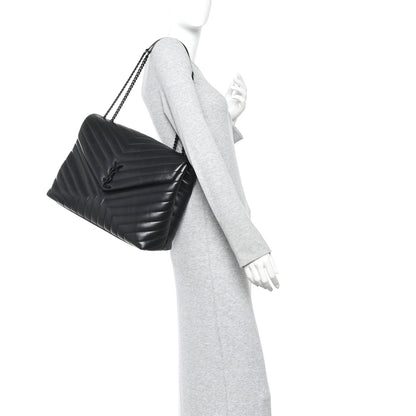 Saint Laurent Calfskin Y Quilted Monogram Monochrome Large Loulou Chain Satchel Black 2 of 13