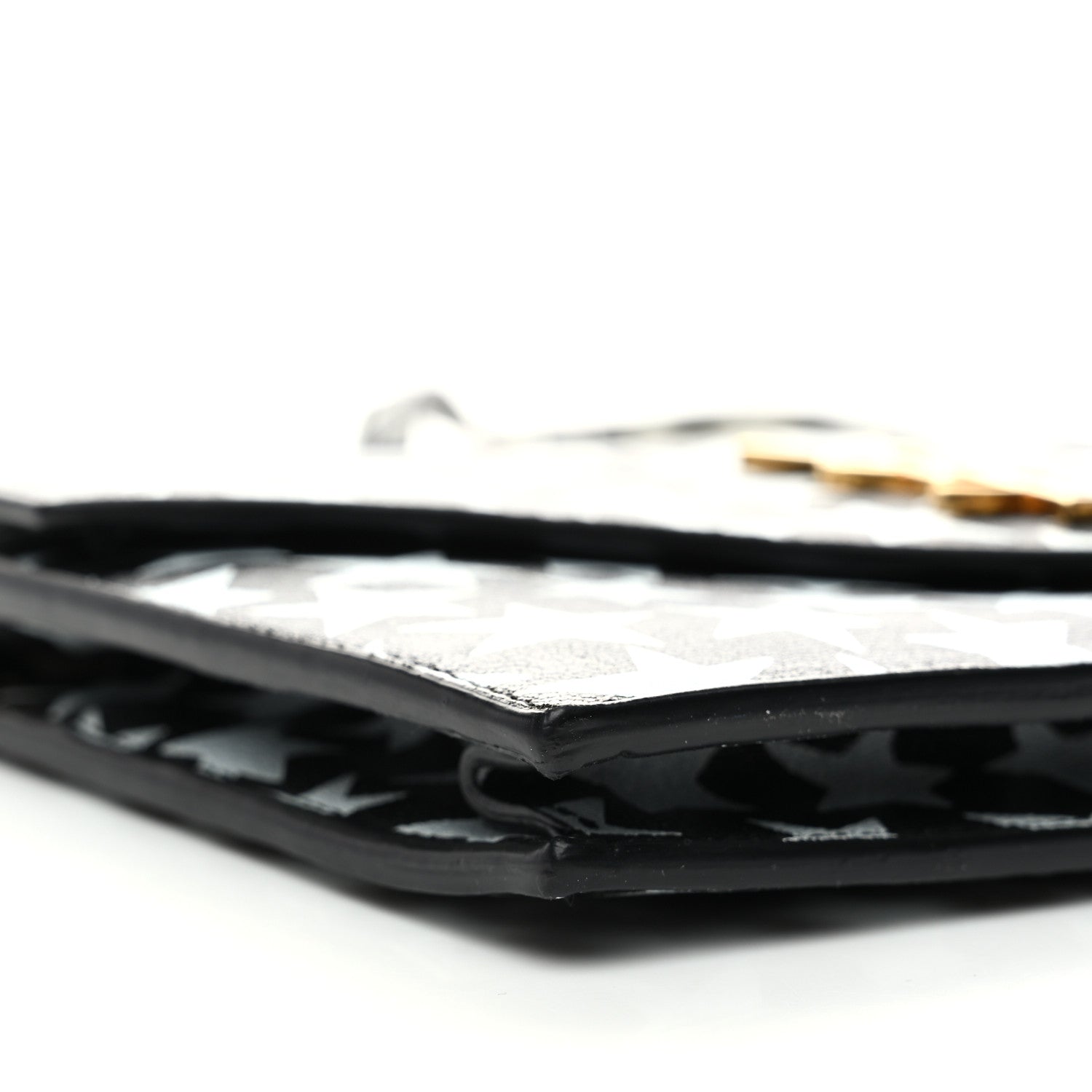 Saint Laurent Lambskin Star Print Monogram Envelope Chain Wallet Black White 8 of 11