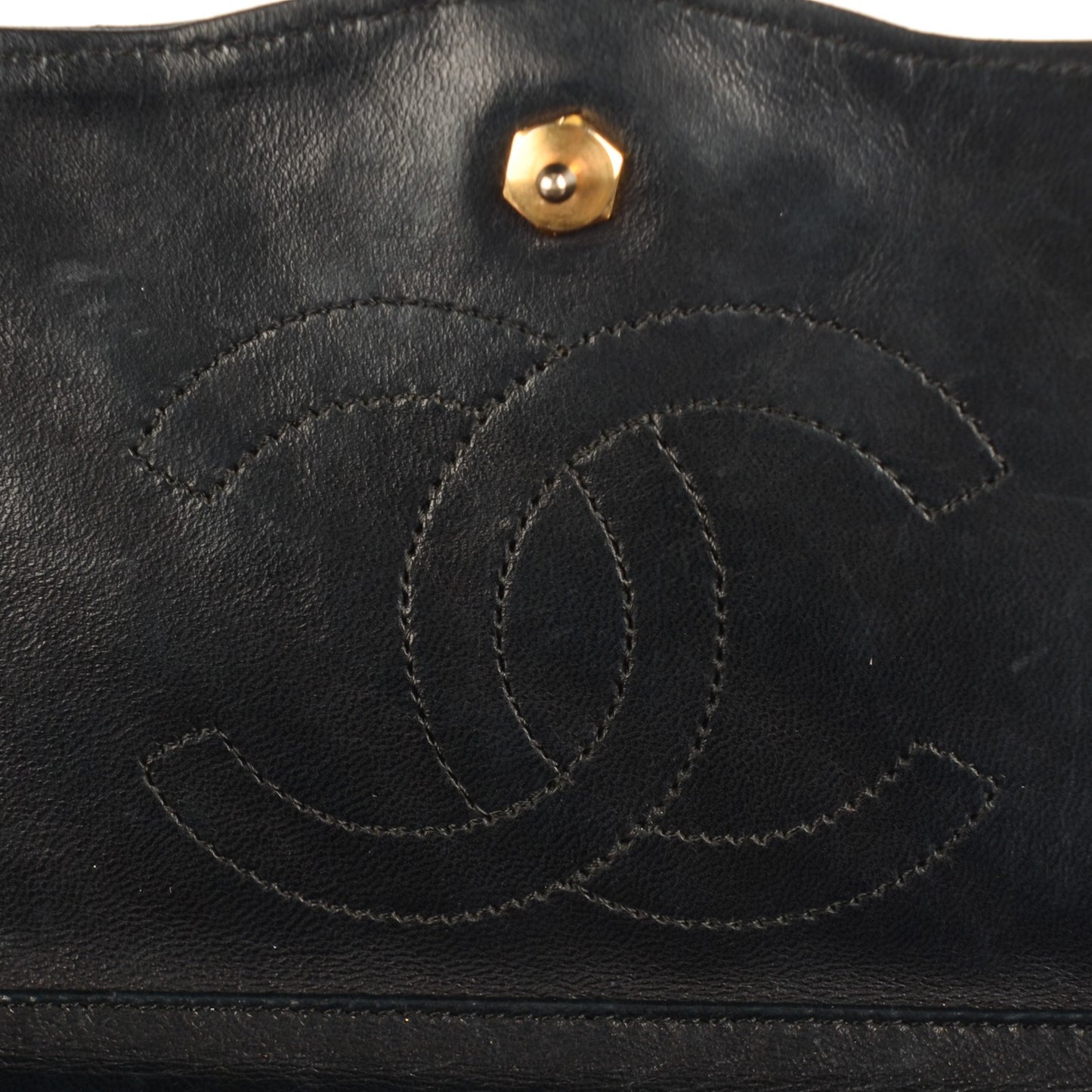 Lambskin Stitched Small Single Flap Black