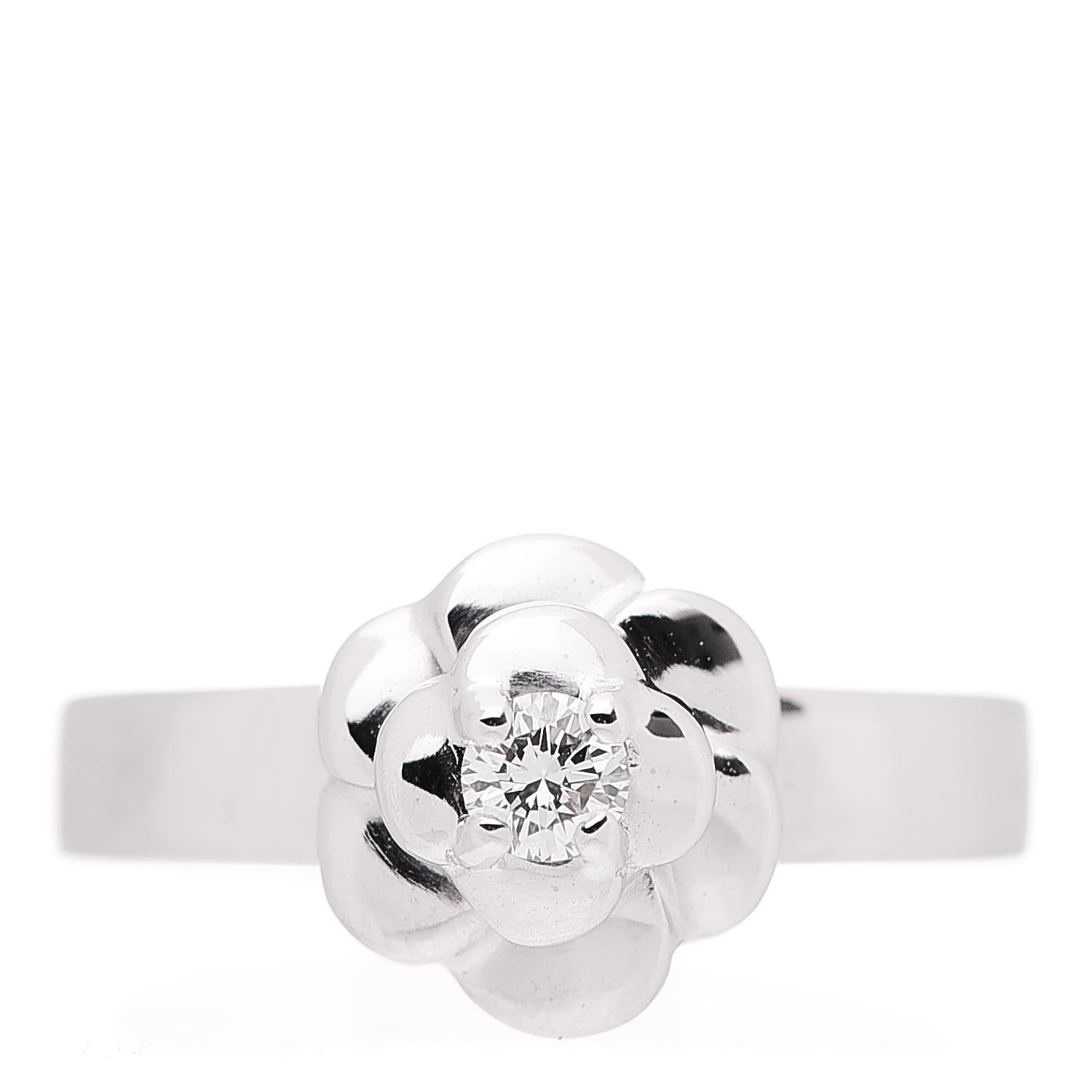 Chanel 18K White Gold Diamond Camellia Ring 48 4.5 1 of 5