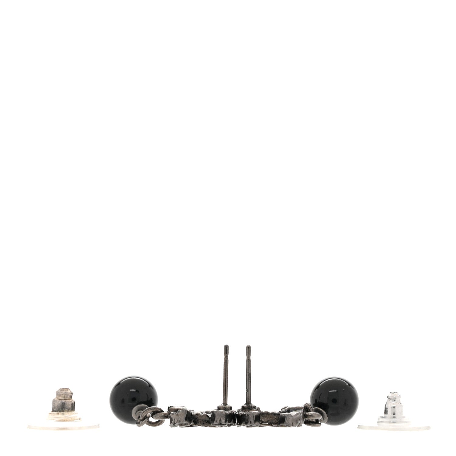 Chanel Crystal Bead CC Drop Earrings Ruthenium Black 3 of 5