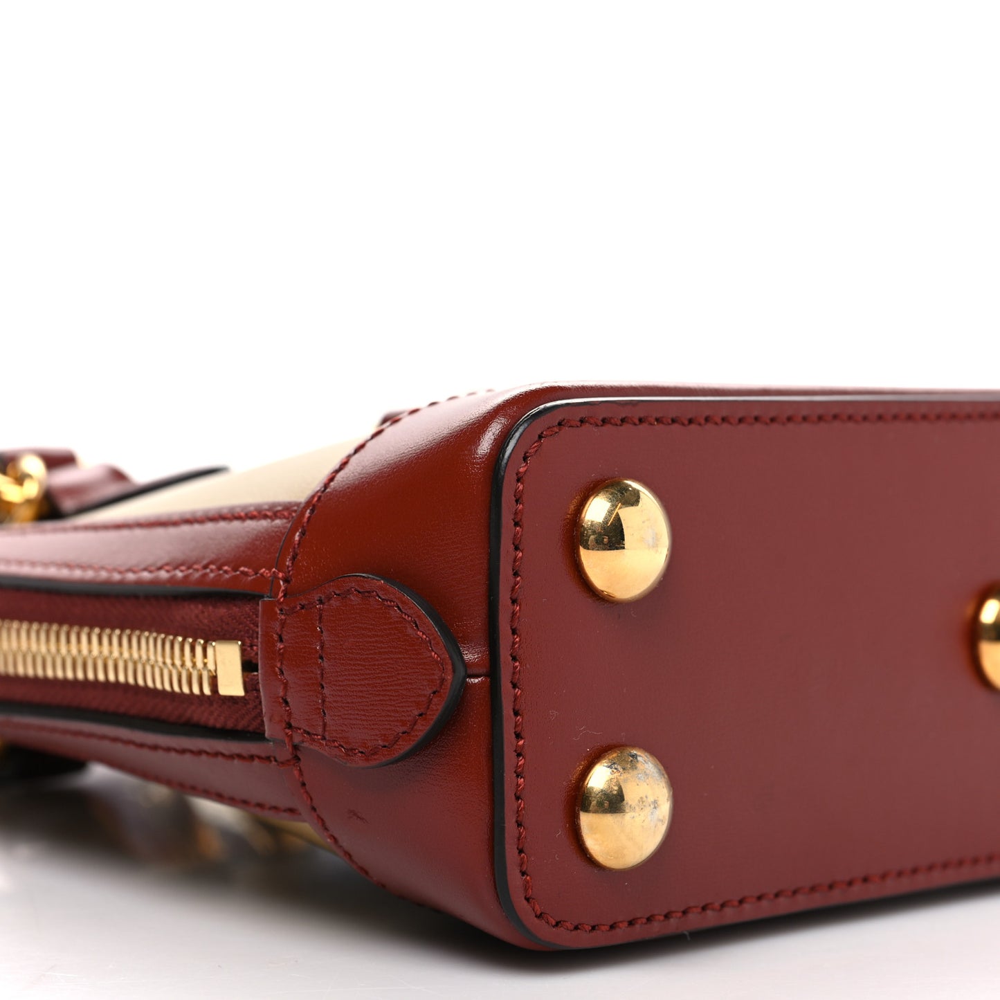 Textured Calfskin Mini Horsebit 1955 Top Handle Bag Beige Red