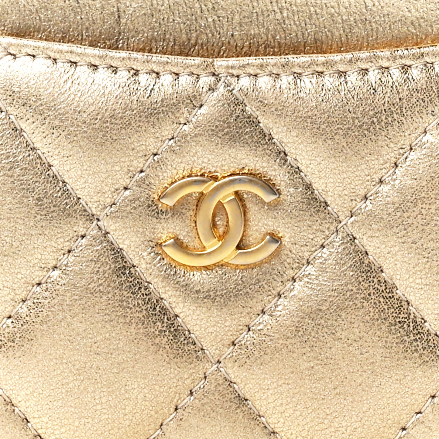 Metallic Lambskin Quilted CC Card Holder Gold