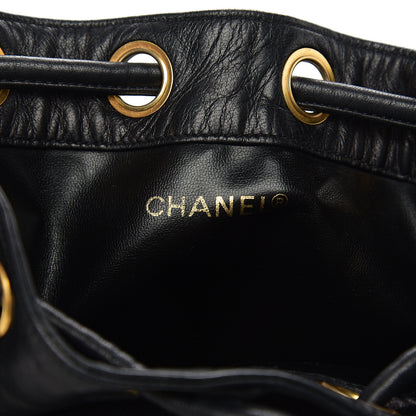 Chanel Lambskin CC Stitched Drawstring Bucket Bag Black 6 of 11
