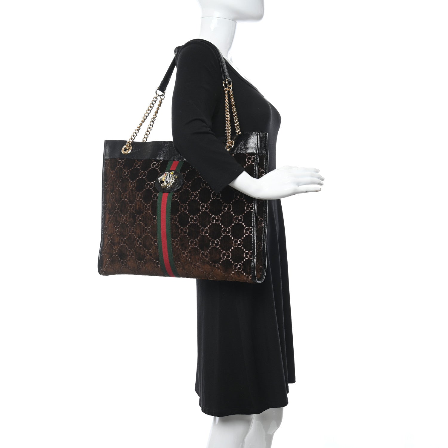 Gucci Velvet GG Monogram Large Rajah Chain Tote Brown 2 of 12