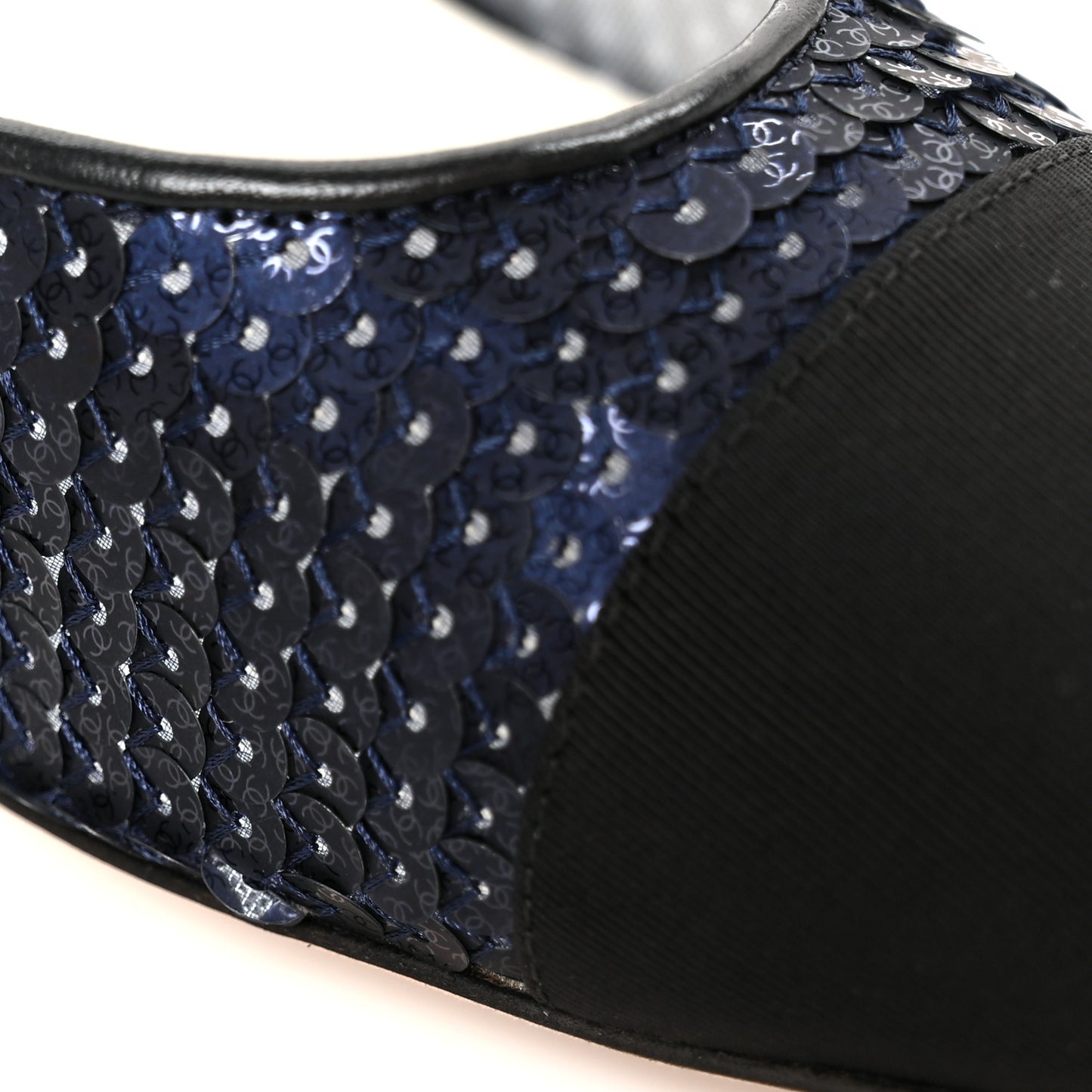Glittered Muslin Grosgrain Cap Toe Slingback Pumps 39.5 Navy Blue Black