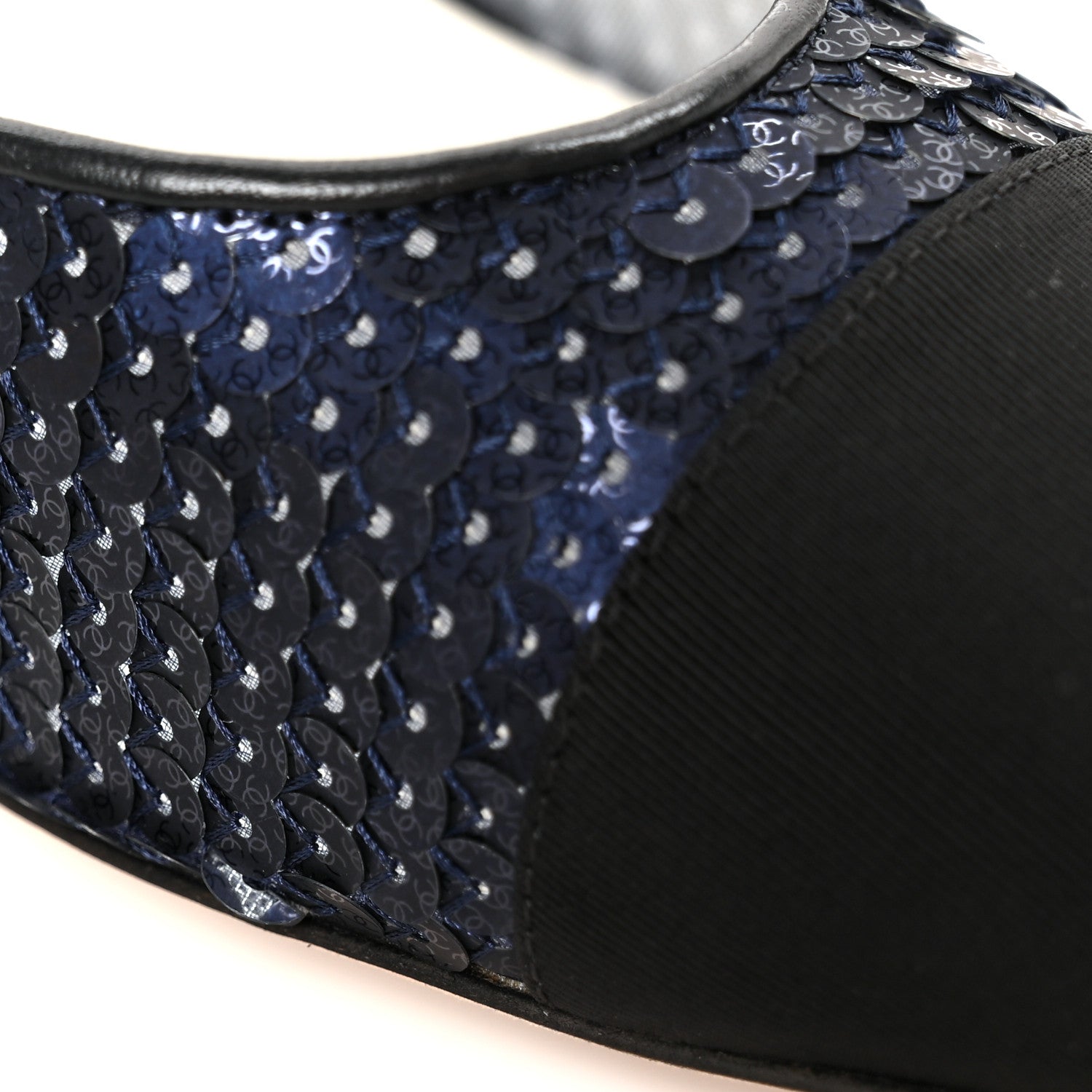 Chanel Glittered Muslin Grosgrain Cap Toe Slingback Pumps 39.5 Navy Blue Black 9 of 11