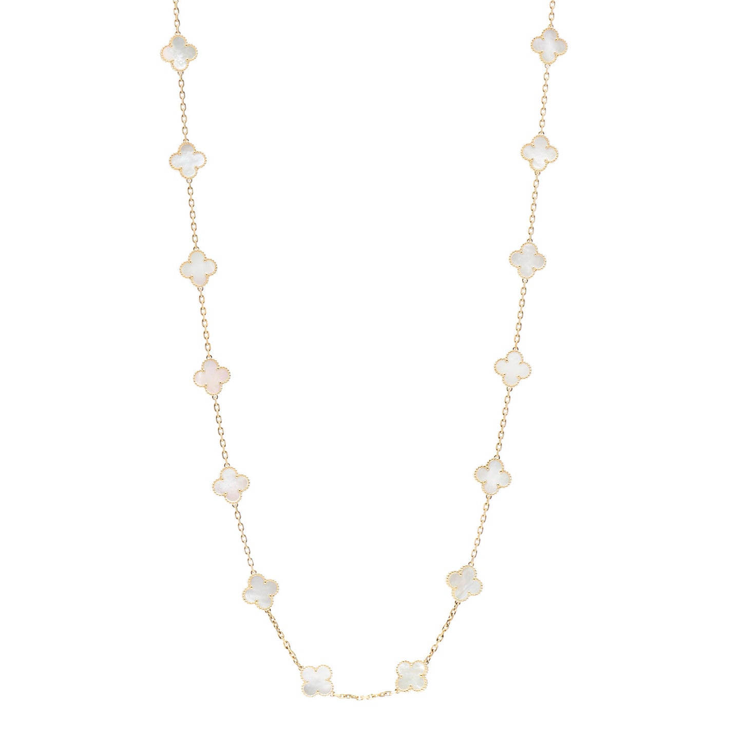 18K Yellow Gold Mother of Pearl 20 Motifs Vintage Alhambra Necklace