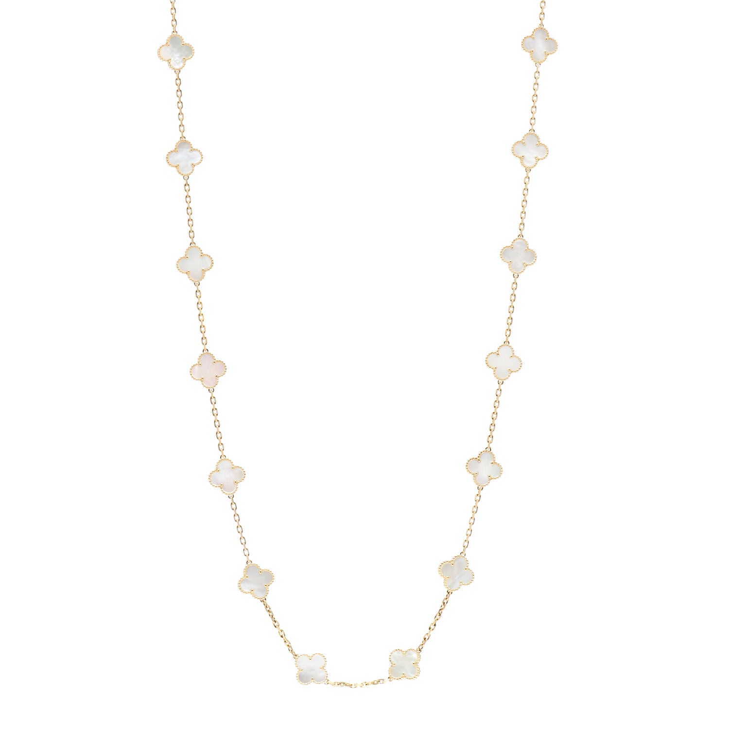 Van Cleef & Arpels 18K Yellow Gold Mother of Pearl 20 Motifs Vintage Alhambra Necklace 1 of 6