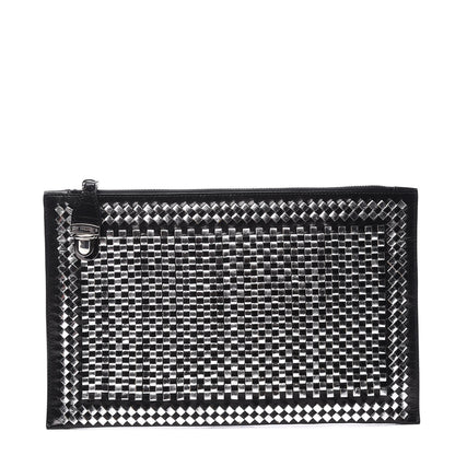 Prada Goatskin Woven Pouch Black Argento 2 of 20