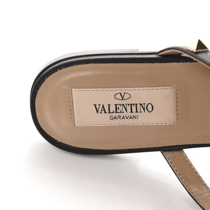 Valentino Garavani Pebbled Calfskin Rockstud Flat Cage Mules 36.5 Black 7 of 11