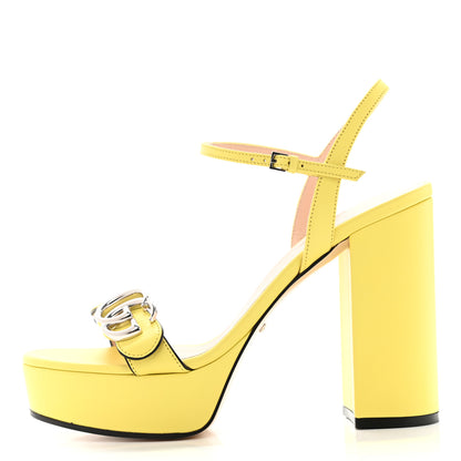 Gucci Calfskin GG Marmont Ankle Wrap 30/115mm Platform Sandals 38 Banana 1 of 10