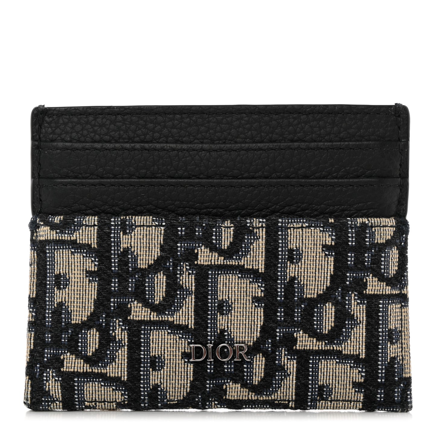 Grained Calfskin Oblique Card Holder Black