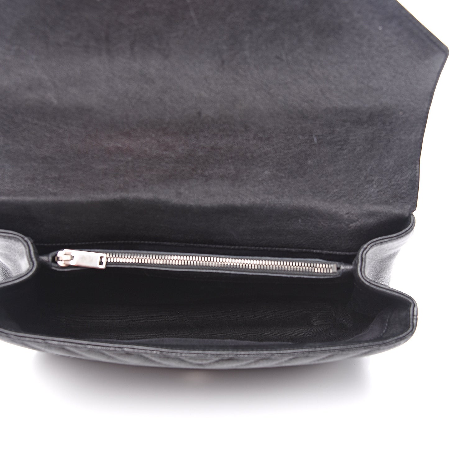 Sheepskin Matelasse Chevron Monogram Large College Satchel Black