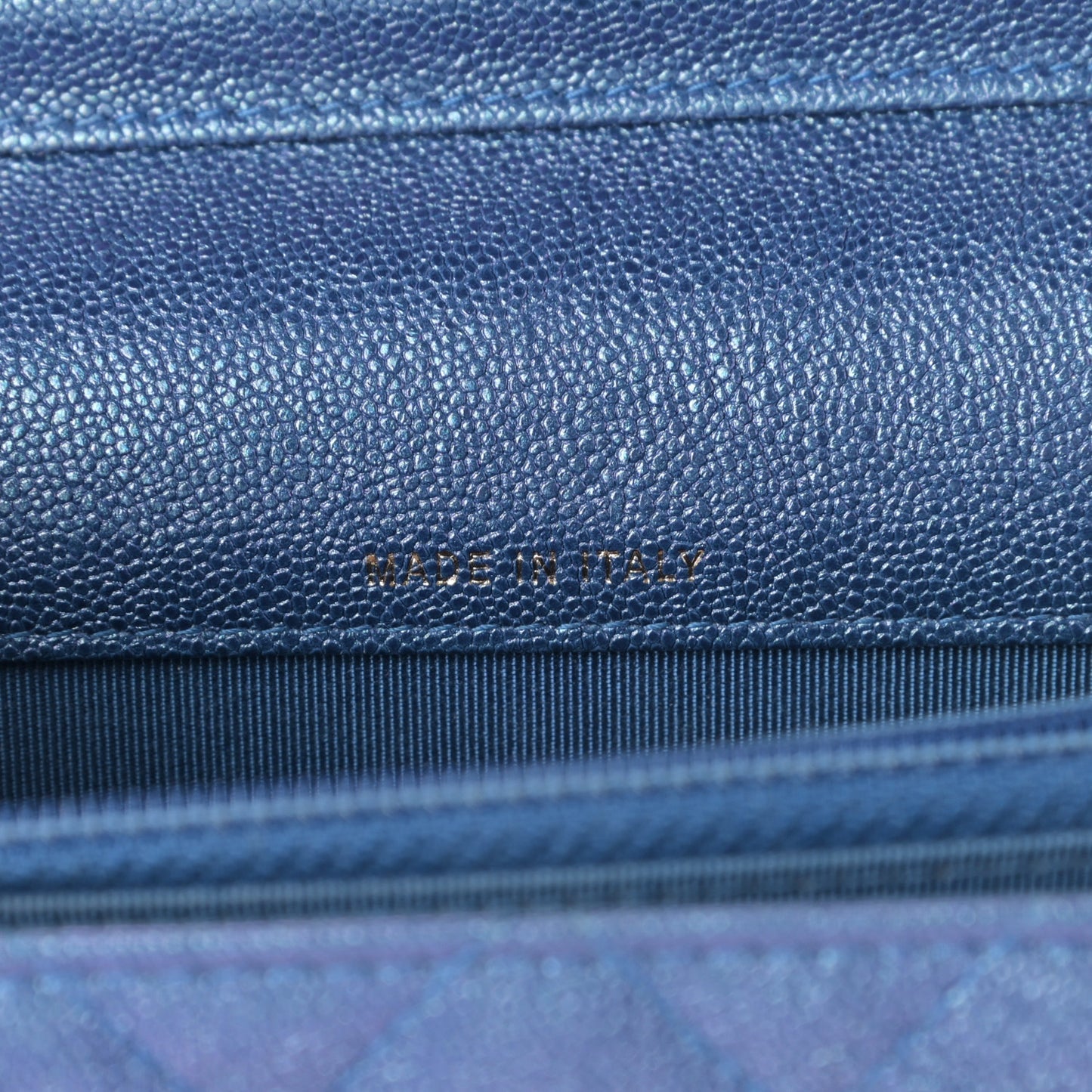 Iridescent Caviar Quilted Square Wallet On Chain WOC Blue